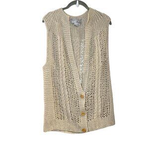 Maurada Silk‎ Cotton Blend Knit Cardigan Vest Beige Boho Coastal Vintage Tunic